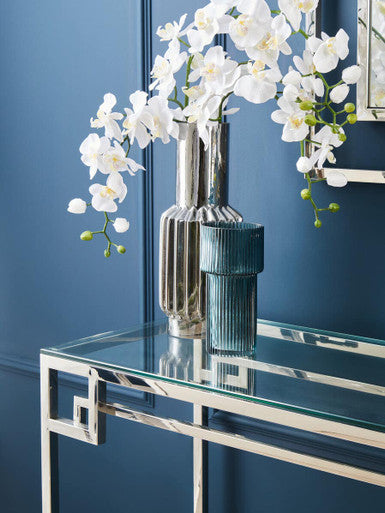 Allure Silver Finish Console Table with Tempered Glass Top