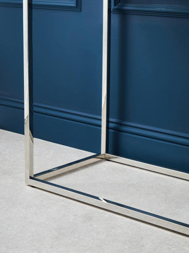 Allure Silver Finish Console Table with Tempered Glass Top