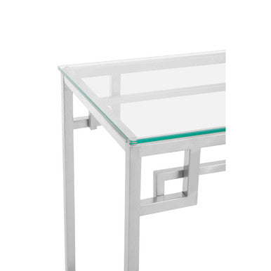 Allure Silver Finish Console Table with Tempered Glass Top