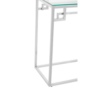 Allure Silver Finish Console Table with Tempered Glass Top