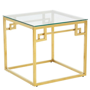 Allure Gold Finish Side Table with Tempered Glass Top