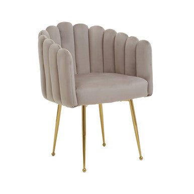 Bari Mink Velvet Scalloped Dining Chair with Gold Finish Legs