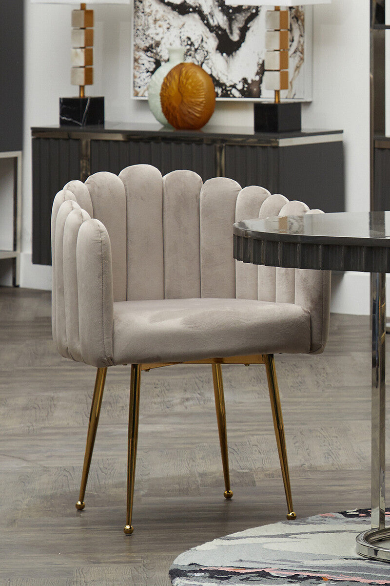 Bari Mink Velvet Scalloped Dining Chair with Gold Finish Legs