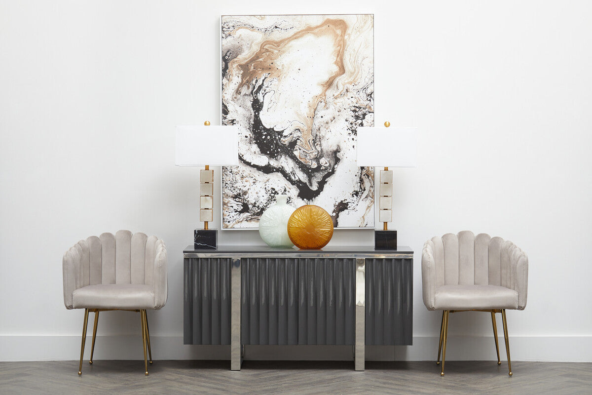 Bari Mink Velvet Scalloped Dining Chair with Gold Finish Legs