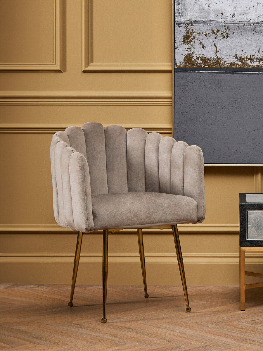 Bari Mink Velvet Scalloped Dining Chair with Gold Finish Legs