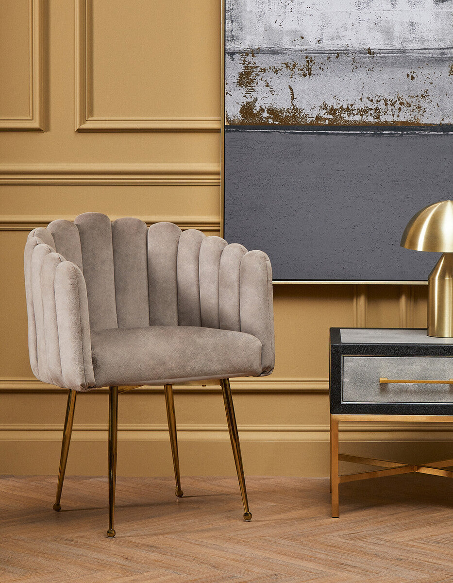 Bari Mink Velvet Scalloped Dining Chair with Gold Finish Legs