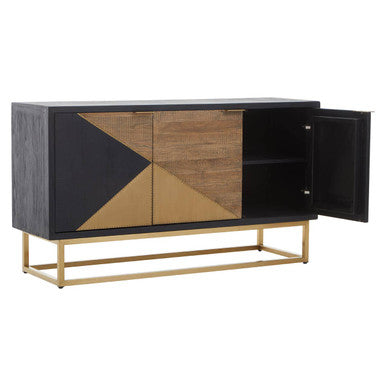 Siena Natural and Black Oak Wood 3 Door Sideboard