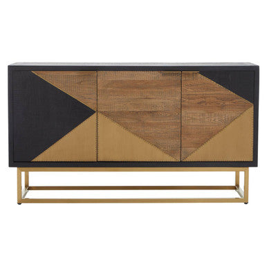 Siena Natural and Black Oak Wood 3 Door Sideboard