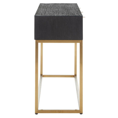 Siena Natural and Black Oak Wood Console Table with Drawers