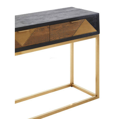 Siena Natural and Black Oak Wood Console Table with Drawers