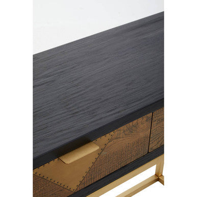 Siena Natural and Black Oak Wood Console Table with Drawers