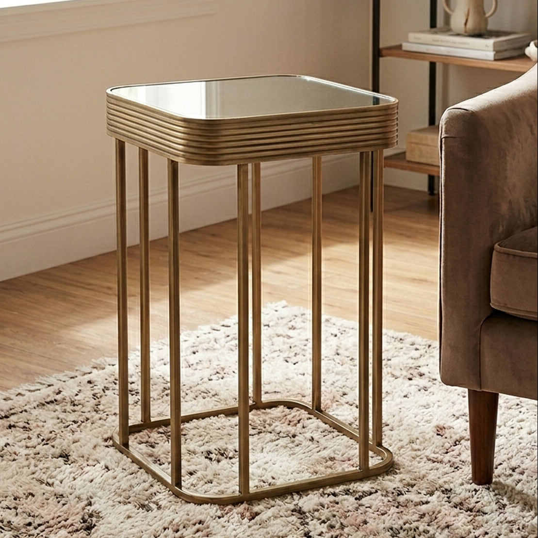 Ella Gold Finish Mirrored Top Side Table