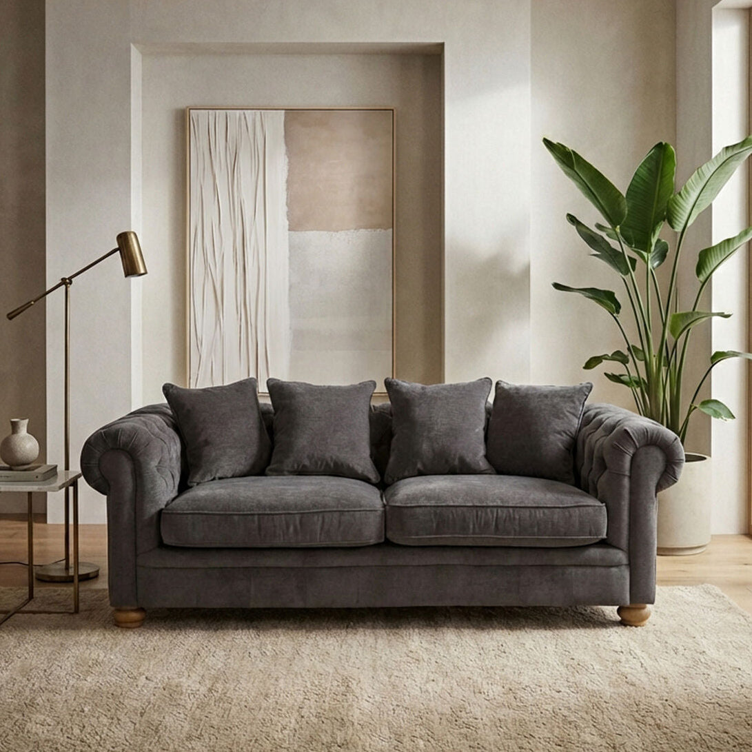 Spencer Grey Fabric 3 Seater Sofa