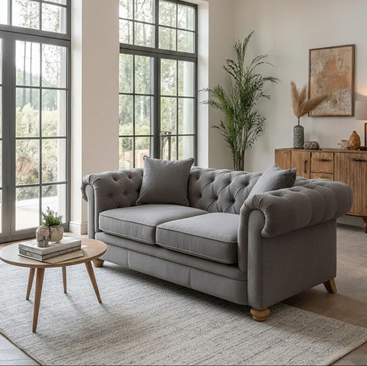 Spencer Grey Fabric Button Tufted 2 Seater Sofa