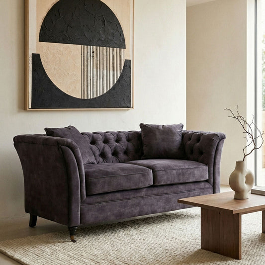 Sabrina Grey Velvet Fabric 2 Seater Sofa with Wheels