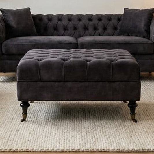 Sabrina Grey Velvet Ottoman with Wheels