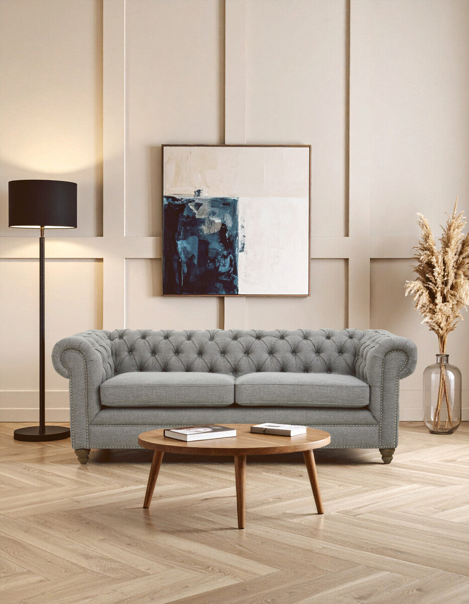 3 Seater Grey Linen Sofa | Stella