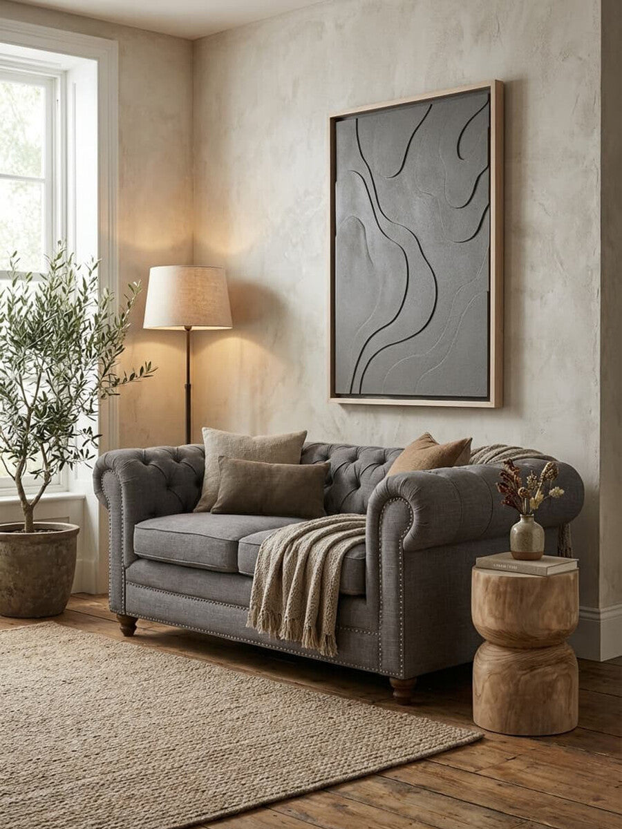 Stella Grey Linen 2 Seater Chesterfield Sofa