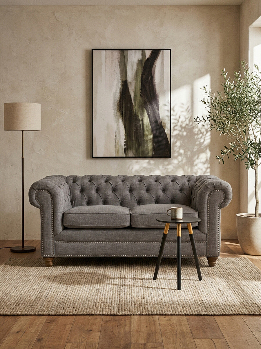 Stella Grey Linen 2 Seater Chesterfield Sofa