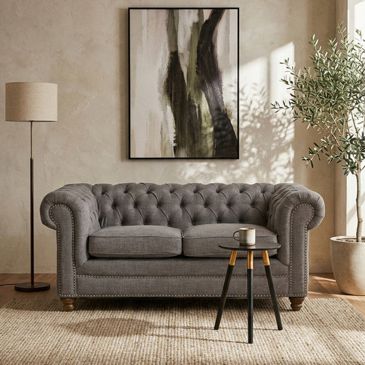 Stella Grey Linen 2 Seater Chesterfield Sofa