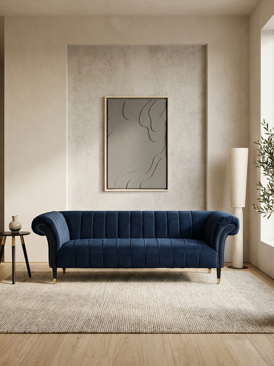 Siena Midnight Blue Velvet 3 Seater Sofa