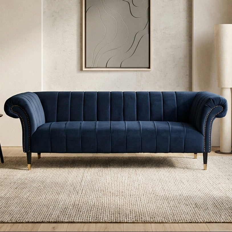 Siena Midnight Blue Velvet 3 Seater Sofa