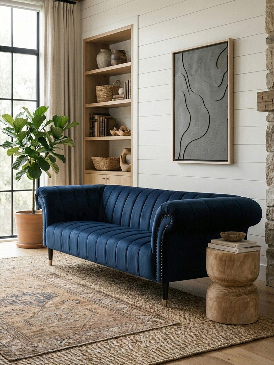 Siena Midnight Blue Velvet 3 Seater Sofa