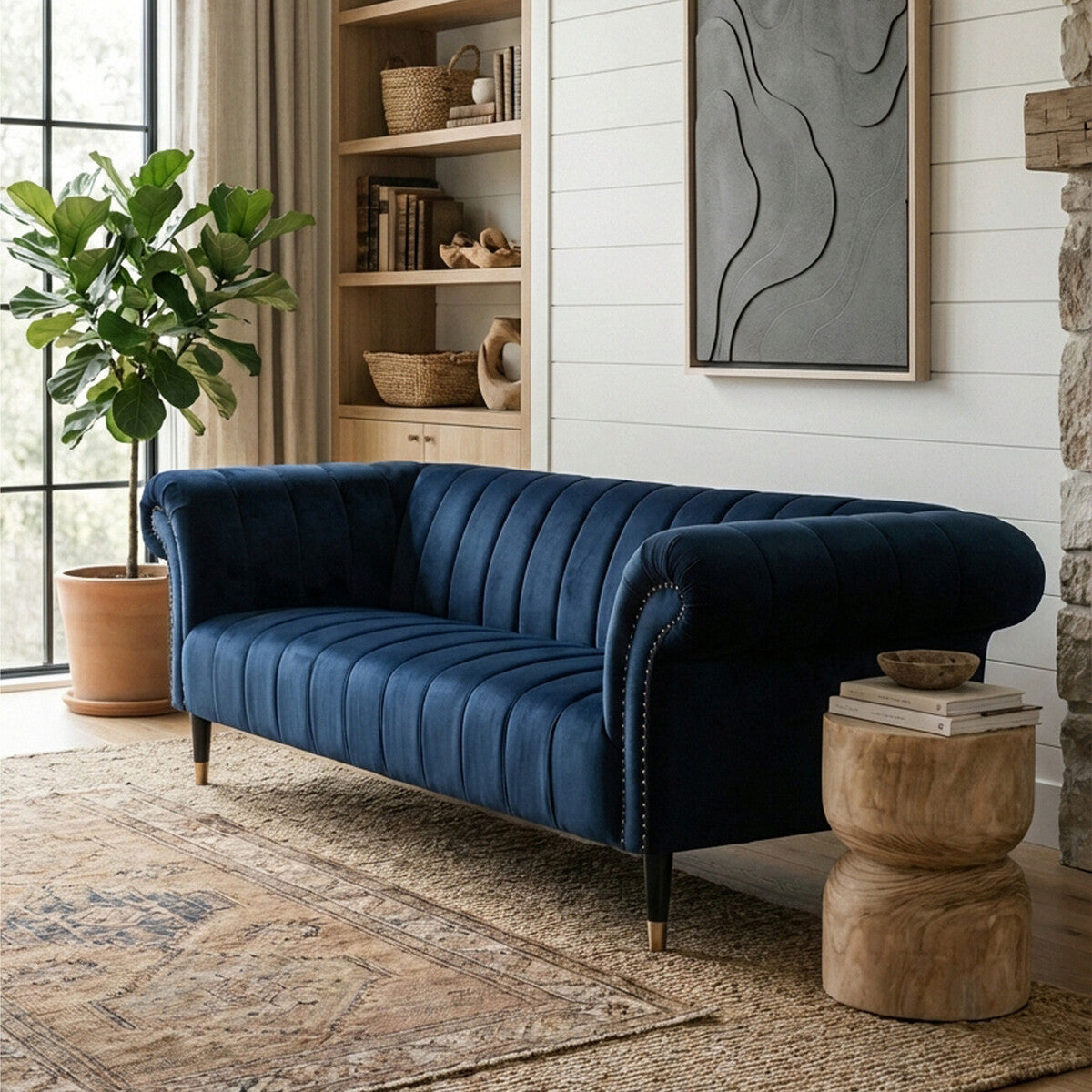 Siena Midnight Blue Velvet 3 Seater Sofa