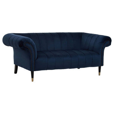 Siena Midnight Blue Velvet Channel Tufted 2 Seater Sofa