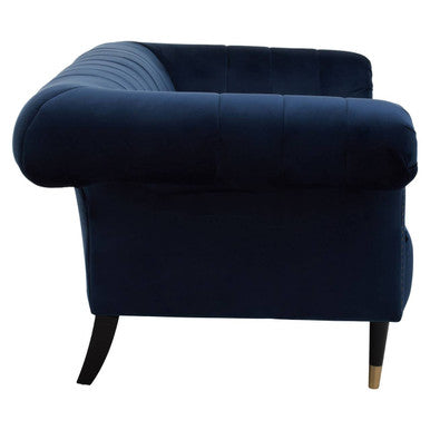 Siena Midnight Blue Velvet Channel Tufted 2 Seater Sofa