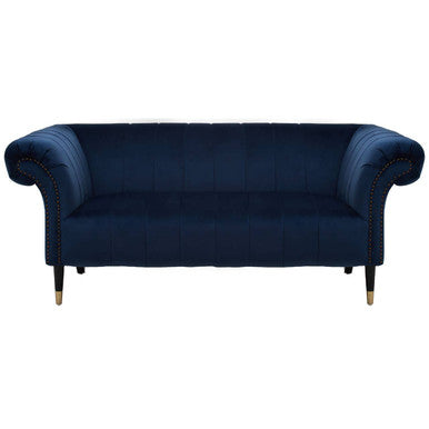 Siena Midnight Blue Velvet Channel Tufted 2 Seater Sofa