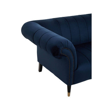 Siena Midnight Blue Velvet Channel Tufted 2 Seater Sofa