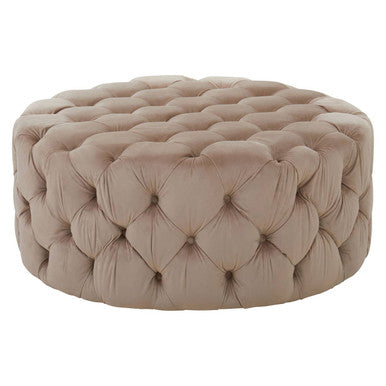 Suri Beige Velvet Tufted Round Ottoman Stool
