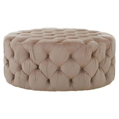 Suri Beige Velvet Tufted Round Ottoman Stool