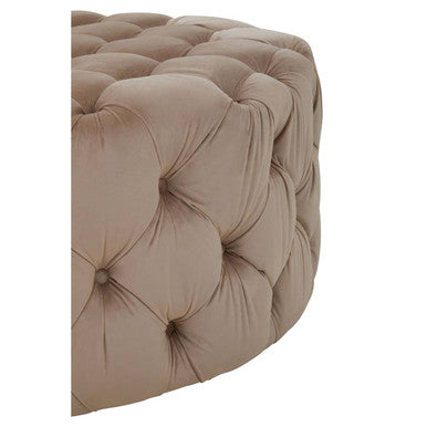 Suri Beige Velvet Tufted Round Ottoman Stool