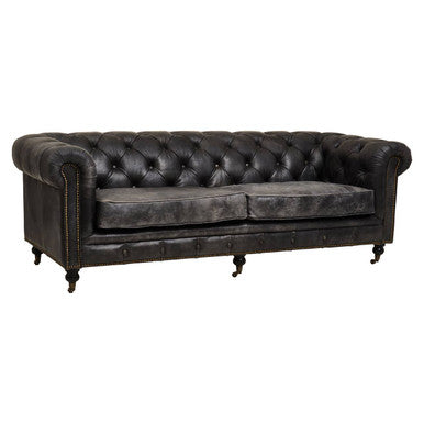 Hoxton Antique Black Leather 3 Seater Chesterfield Sofa
