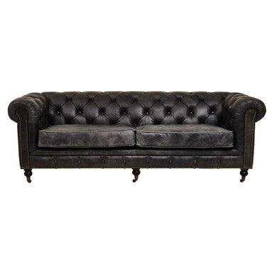 Hoxton Antique Black Leather 3 Seater Chesterfield Sofa