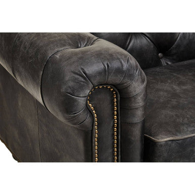 Hoxton Antique Black Leather 3 Seater Chesterfield Sofa