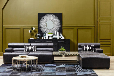 King Antique Black Leather Modular Ottoman