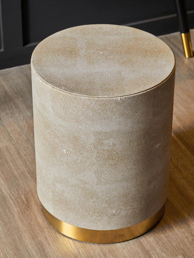 Cadio Natural Shagreen Effect Round Side Table and Stool