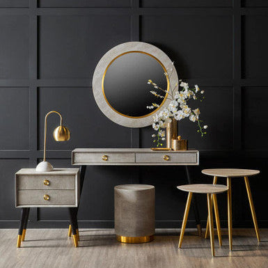Cadio Natural Shagreen Effect Round Side Table and Stool