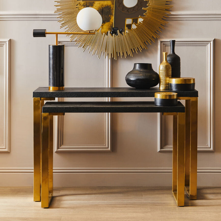 Cardoba Black Shagreen Effect Set of 2 Console Tables