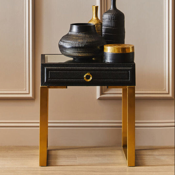 Cardoba Black Shagreen Effect 1 Drawer Side Table