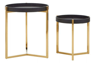 Cardoba Black Shagreen Effect Set of 2 Tray Side Tables