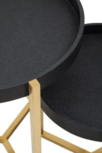 Cardoba Black Shagreen Effect Set of 2 Tray Side Tables