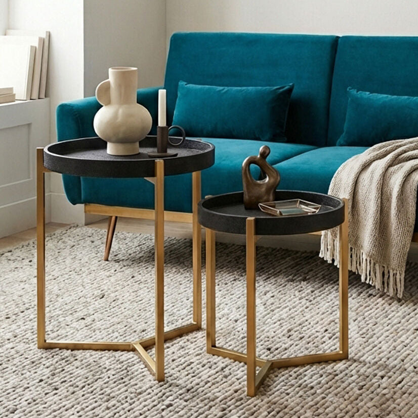 Cardoba Black Shagreen Effect Set of 2 Tray Side Tables