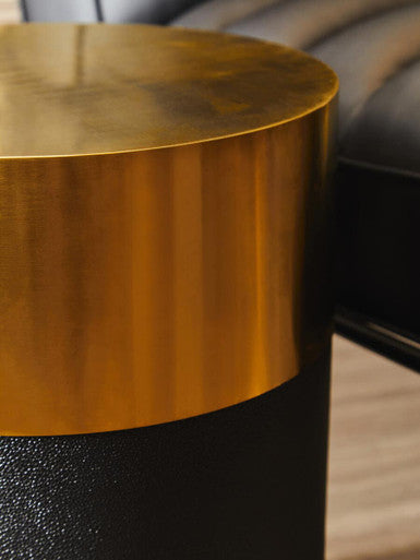 Cardoba Black Shagreen Effect Round Side Table and Stool