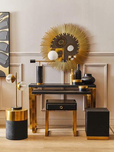 Cardoba Black Shagreen Effect Round Side Table and Stool