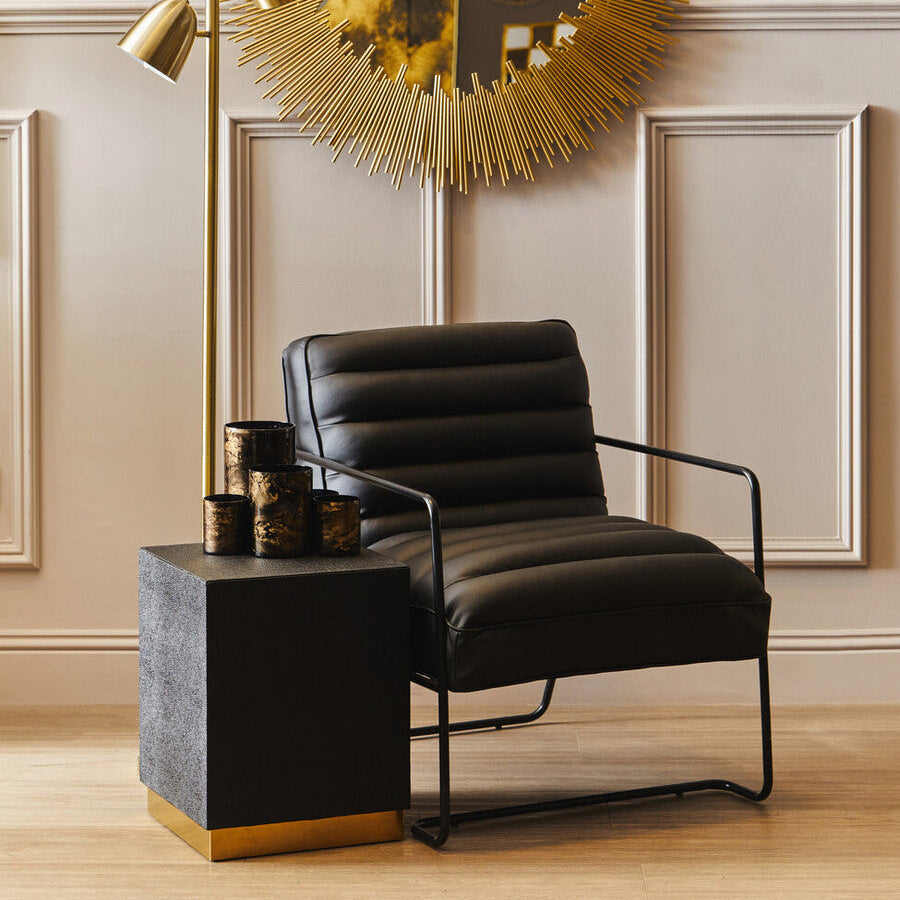 Cardoba Black Shagreen Effect Square Side Table and Stool