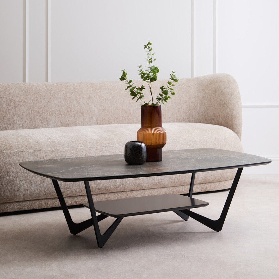Imperia Grey Marble Effect Ceramic Rectangular Coffee Table